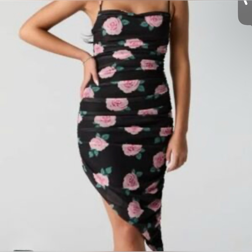 Charlotte Russe Black Dress with Pink Floral Design